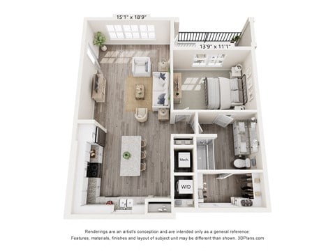 Floor plan for 1 bed, 1 bath, 930 sqft